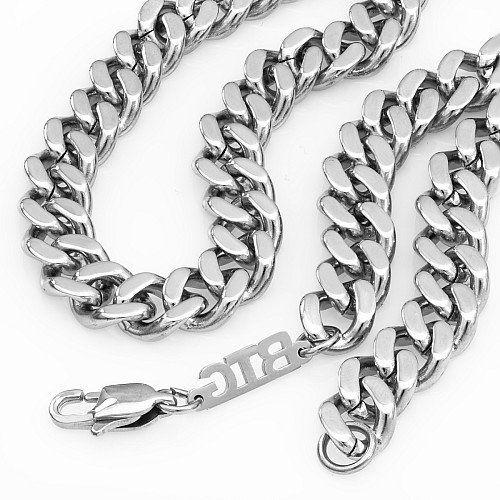 BTG CUBAN BASE 9MM Silver Neck Chain Stainless Steel 316L