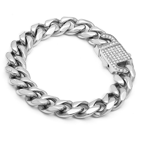 BTG FLAT ZIRCON 11MM Silver Bracelet Stainless Steel