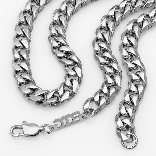 BTG FLAT 9MM Silver Neck Chain Stainless Steel