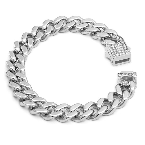 BTG CUBAN ZIRCON 9MM Silver Bracelet Stainless Steel