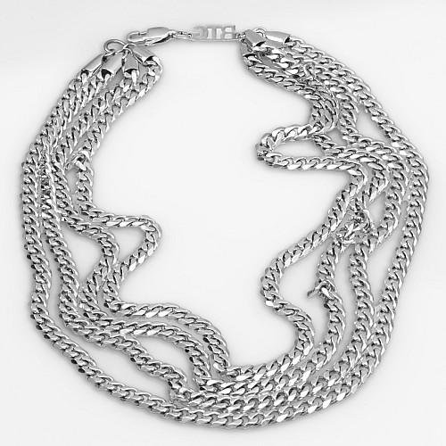 FLAT CUBAN 5 STAR Silver Necklace Stainless Steel 316L