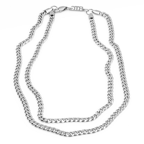 BTG FLAT DOUBLE 5MM Silver Double Necklace Neck Chain Stainless Steel