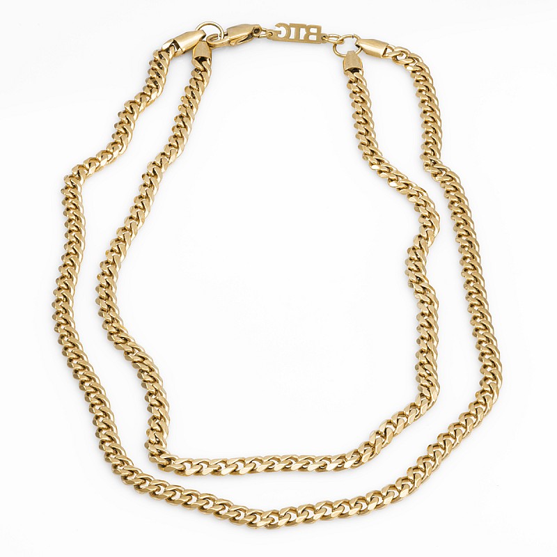 BTG FLAT DOUBLE 5MM Gold Double Necklace Neck Chain Stainless