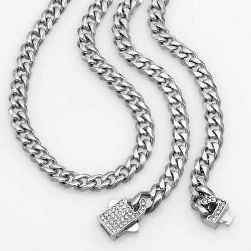 BTG FLAT ZIRCON 5MM Silver Necklace Stainless Steel 316L