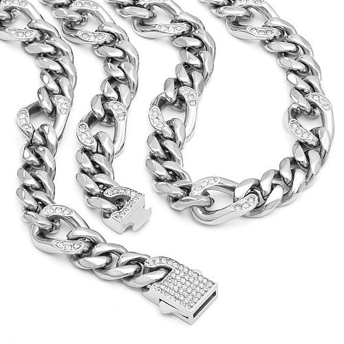 BTG FLAT ZIRCON 11/13MM Silver Necklace Stainless Steel