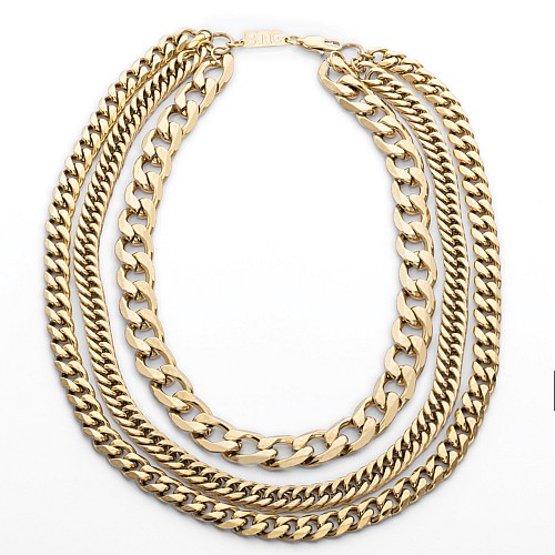 KATER 13MM Gold Triple Necklace 18K Stainless Steel