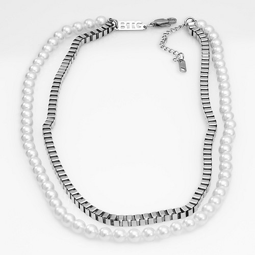 ESTER 5MM Neck Necklace Bead Round Stainless Steel White Pearl
