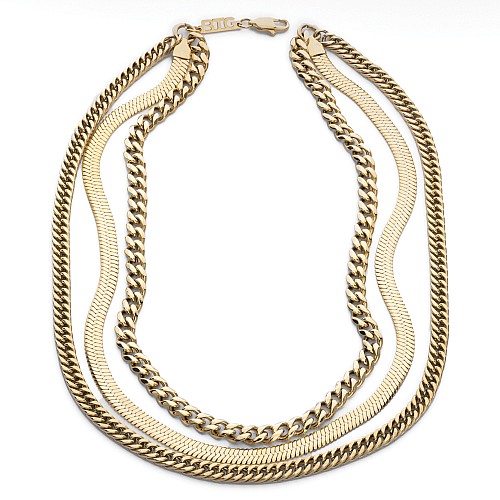 TETAN 7MM Gold Triple Necklace Stainless Steel