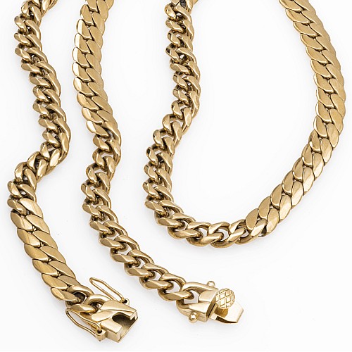 BTG FLAT DENNYS 8MM Gold Neck Chain Stainless Steel 18K Gold Plated