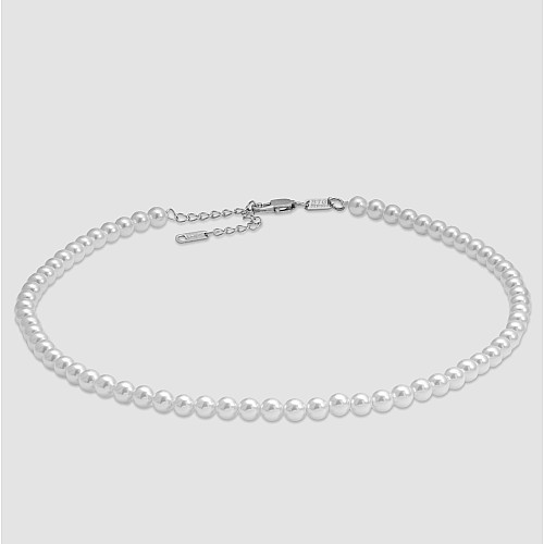 ESTER 5MM Neck Necklace Round Bead Stainless Steel 316L White Pearl