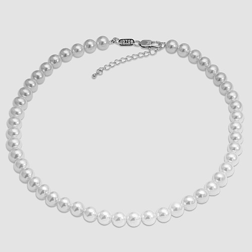ESTER 8MM Neck Necklace Round Bead Stainless Steel 316L White Pearl