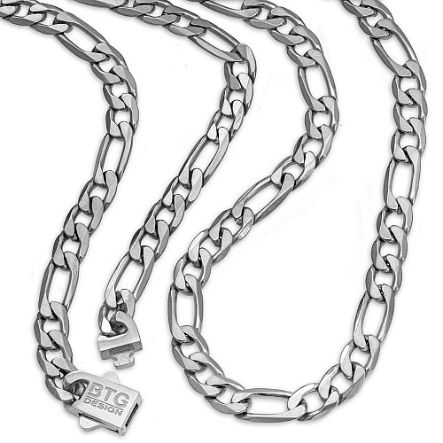 BTG FLAT FIGARO 6MM Silver Neck Chain Stainless Steel 316L