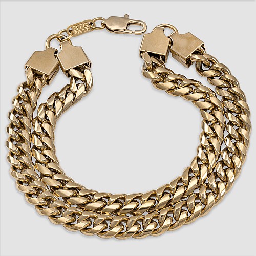 DOUBLE MIAMI 8MM Gold Stainless Steel Bracelet 316L Gold Plated 18K