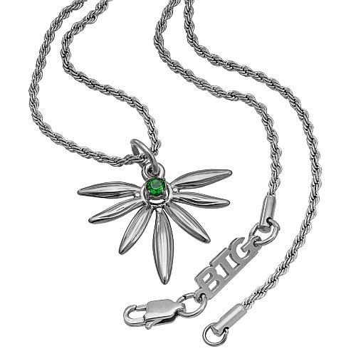 JANIS Silver Neck Necklace Stainless Steel With Green Zircon