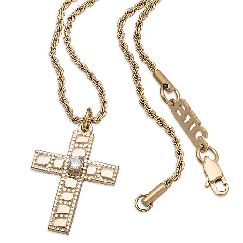 CROSS Gold Neck Cross Stainless Steel 18K Gold Plated With White Zircons