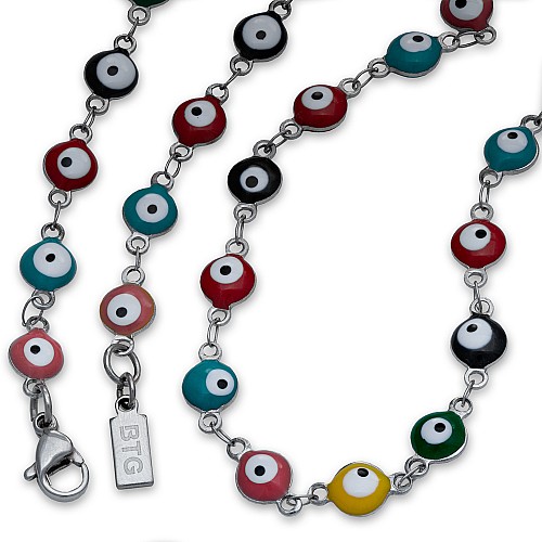 Emery Silver Neck Chain Stainless Steel 316L Multicolored Stones