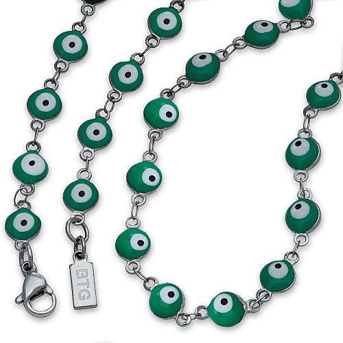 Emery Silver Neck Chain Stainless Steel 316L Green stones