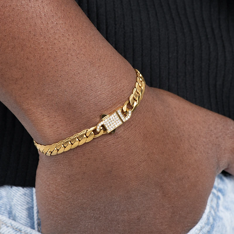 BTG SNAKE ZIRCON 7MM Gold Bracelet Stainless Steel Gold